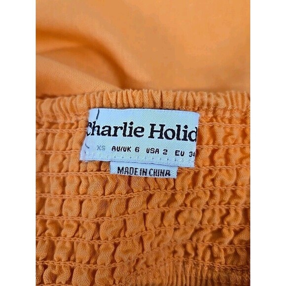 Charlie Holiday Anthropologie Sonny Knot Front Dress Linen Blend  Orange Size 2 - Picture 6 of 7